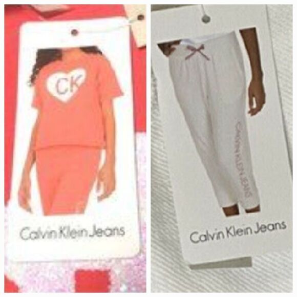 Calvin Klein Jeans 2pc Girls French Terry Sweatshirt & Jogger Pants Orange S 7/8 - Picture 2 of 15